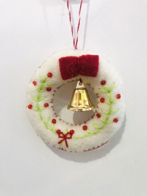 Felt Christmas Tree Decorations - Mini wreath with bell