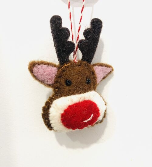 Felt Christmas Tree Decorations - Rudolph Head