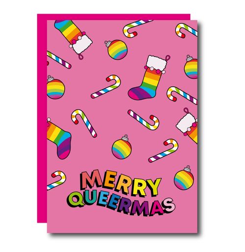 Merry Queermas Pink Christmas Card