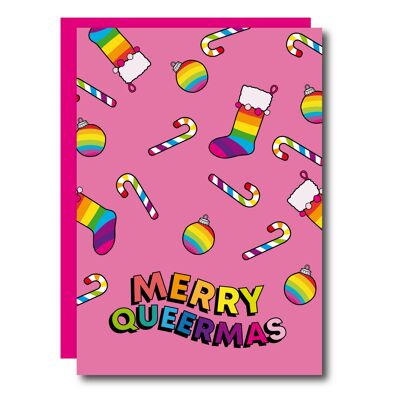 Frohe Queermas rosa Weihnachtskarte