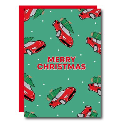 Tarjeta de feliz navidad coche