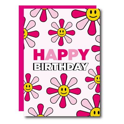 Carte d'anniversaire rose fleur