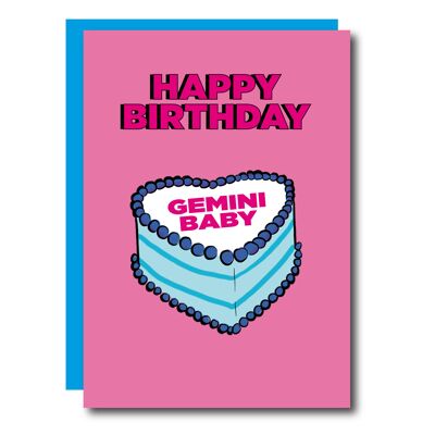 Tarjeta de cumpleaños de la torta de Géminis