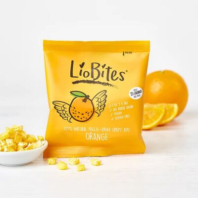 LioBites Trocitos de naranja crujientes liofilizados - Caja de 15 paquetes