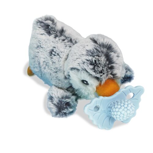 RaZbuddy speenknuffel Pinguïn grijs + RaZberry bijtspeentje blauw