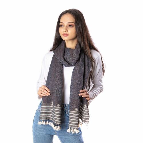 Charcoal unisex cotton scarf white pom pom