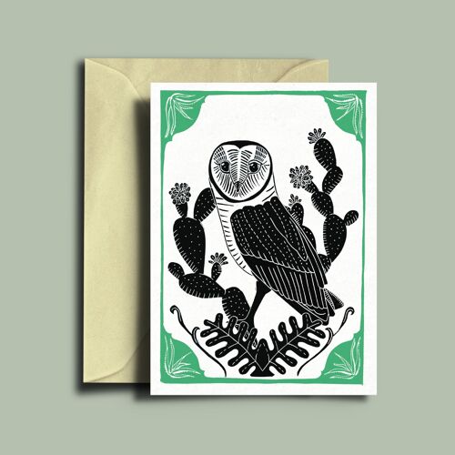 Barn Owl Lino Print Art Card