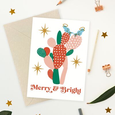 Carte de Noël joyeux et lumineux de cactus