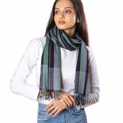 Mint Green & Black muslin Cotton scarf