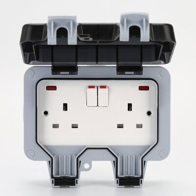 2-Gang, Weatherproof 13a Twin Bs Sockets with Switch__