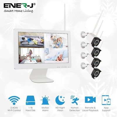 ENERJ Smart Wireless Cctc Kit with 4 Cameras, Nvr and Monitor__