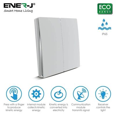ENERJ 2 Gang Wireless Kinetic Switch Eco Range, Silver__