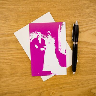 A6-Postkarte - Vintage-Portrait - Rosa Hochzeit - Mit Umschlag
