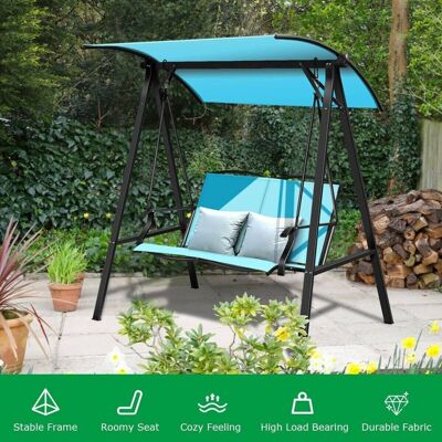 2 Person Outdoor Swing Loveseat with Adjustable Canopy