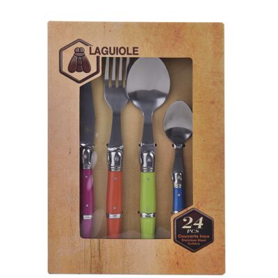24-PIECE CUTLERY SET - PLASTIC HANDLES - STAINLESS STEEL - ASSORTED COLORS
