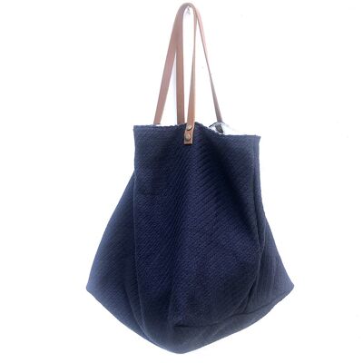 Borsa tote in tela blu a coste