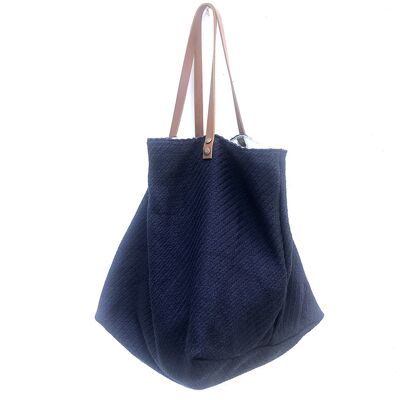 Blue canvas ribbed tote bag