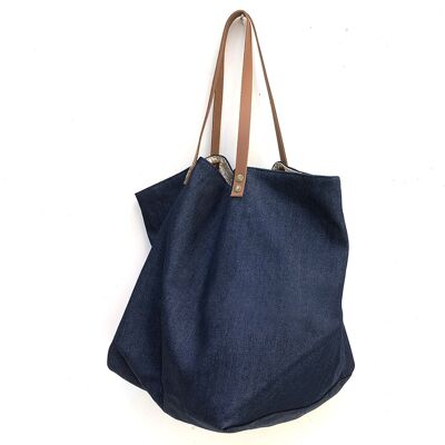 Blue jeans tote bag with golden stars interior