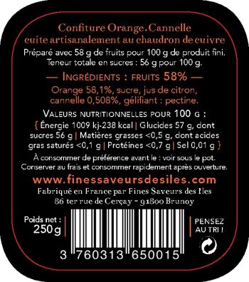 FINES SAVEURS DES ÎLES - Confiture artisanale exotique Orange Cannelle - Pot 250 gr 2