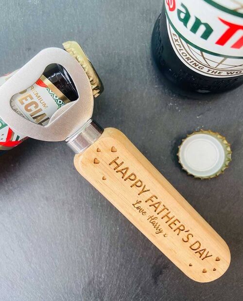 Personalised Wooden Bottle Opener - Happy Father's Day!