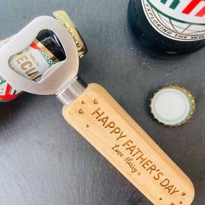 Personalised Wooden Bottle Opener - Happy Father's Day!
