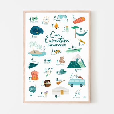 Cartel de nacimiento alfabeto del aventurero.