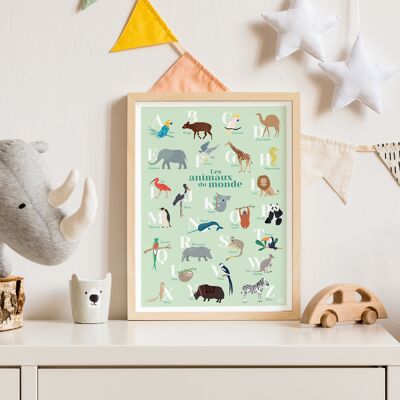 Affiche Abécédaire des animaux enfant apprentissage alphabet A3