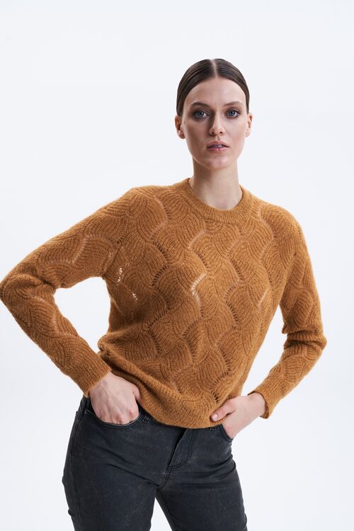 Ajourstrick pullover - cognac