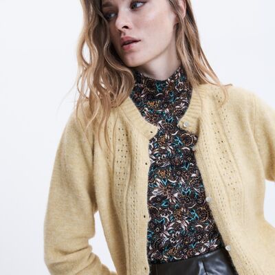 CARDIGAN WITH AJOUR KNIT DETAIL - COCOON