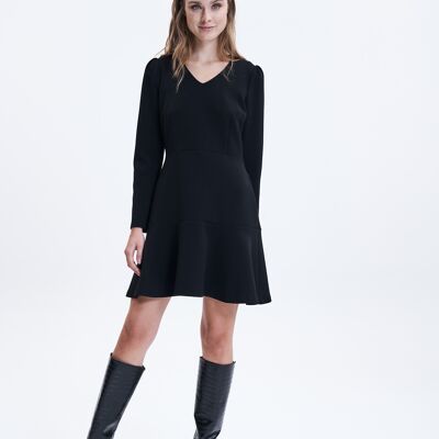 JERSEY DRESS WITH RUFFLE - BLACK