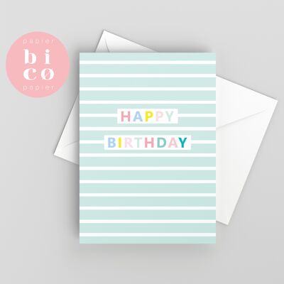 GREETING CARDS | Birthday Cards | GREEN STRIPES | Happy Birthday Card | Tarjeta de Feliz Cumpleaños | Carte Joyeux Anniversaire | Biglietto di Buon Compleanno | Alles Gute zum Geburtstagskarte.