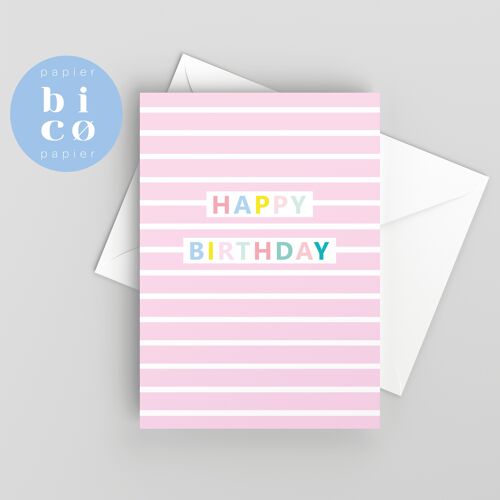 GREETING CARDS | Birthday Cards | PINK STRIPES | Happy Birthday Card | Tarjeta de Feliz Cumpleaños | Carte Joyeux Anniversaire | Biglietto di Buon Compleanno | Alles Gute zum Geburtstagskarte.