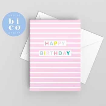CARTES DE VOEUX | Cartes d'anniversaire | RAYURES ROSE | Carte joyeux anniversaire | Tarjeta de Feliz Cumpleaños | Carte Joyeux Anniversaire | Biglietto di Buon Compleanno | Alles Gute zum Geburtstagskarte. 1