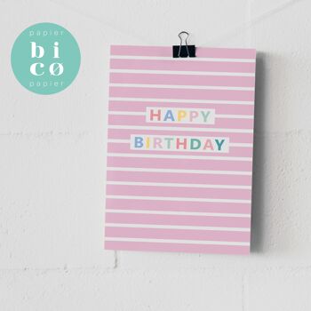 CARTES DE VOEUX | Cartes d'anniversaire | RAYURES ROSE | Carte joyeux anniversaire | Tarjeta de Feliz Cumpleaños | Carte Joyeux Anniversaire | Biglietto di Buon Compleanno | Alles Gute zum Geburtstagskarte. 4