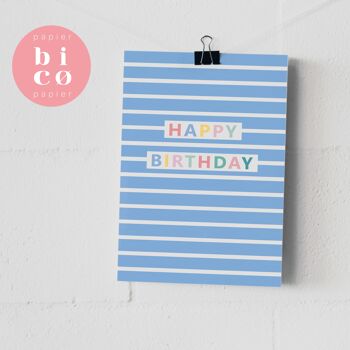 CARTES DE VOEUX | Cartes d'anniversaire | RAYURES BLEUES | Carte joyeux anniversaire | Tarjeta de Feliz Cumpleaños | Carte Joyeux Anniversaire | Biglietto di Buon Compleanno | Alles Gute zum Geburtstagskarte. 4