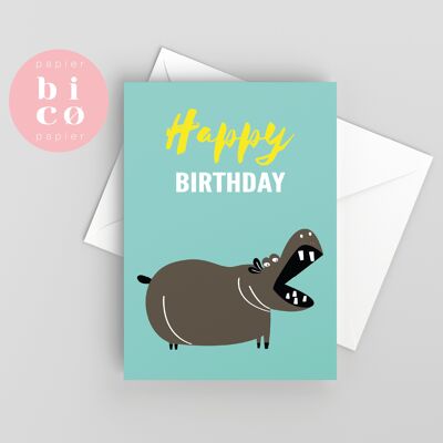 GREETING CARDS | Kids Birthday Cards | HIPPO | Happy Birthday Card | Tarjeta de Feliz Cumpleaños | Carte Joyeux Anniversaire | Biglietto di Buon Compleanno | Alles Gute zum Geburtstagskarte.