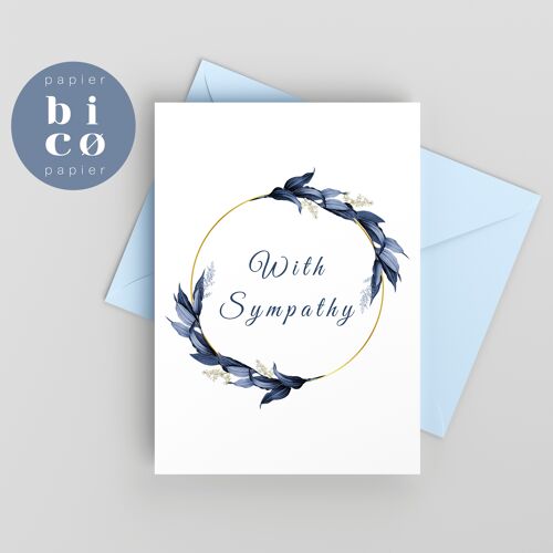GREETING CARDS | With Sympathy | BLUE WREATH | White | Condolence, Sorrow & Bereavement Card | Tarjeta de Condolencias | Carte de Condoléances | Carta di Simpatia | Beileidskarte.