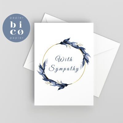 GREETING CARDS | With Sympathy | BLUE WREATH | White | Condolence, Sorrow & Bereavement Card | Tarjeta de Condolencias | Carte de Condoléances | Carta di Simpatia | Beileidskarte.