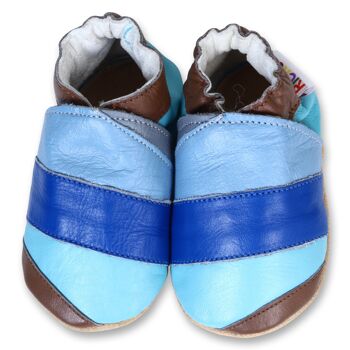 Chaussures bébé en cuir à semelle souple - Rayures bleues 1