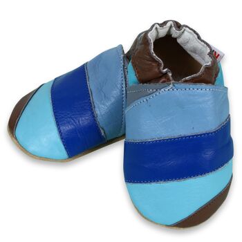 Chaussures bébé en cuir à semelle souple - Rayures bleues 3