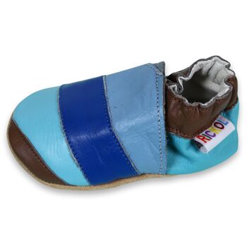 Chaussures bébé en cuir à semelle souple - Rayures bleues 4