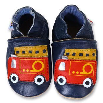 Chaussures bébé en cuir à semelle souple - Camion de pompier 1