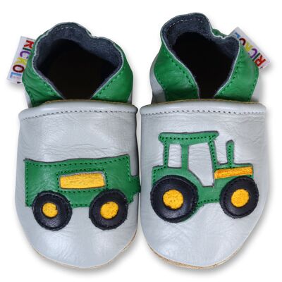 Soft Sole Leather Baby Shoes - Tractor