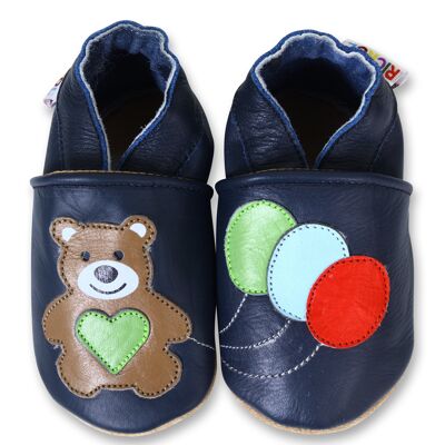 Chaussures bébé en cuir à semelle souple - Ours en peluche bleu