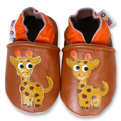 Chaussures bébé en cuir à semelle souple - Girafe