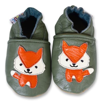 Soft Sole Leather Baby Shoes - Green Fox