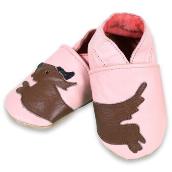 Chaussures bébé en cuir à semelle souple - Chien rose 3