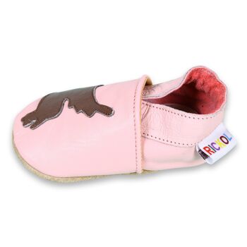 Chaussures bébé en cuir à semelle souple - Chien rose 4