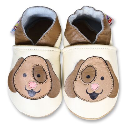 Soft Sole Leather Baby Shoes - Cream Dog