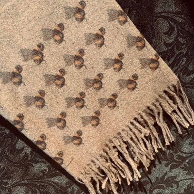 Cashmere Blend Scarf Handprinted with Bees on Stone